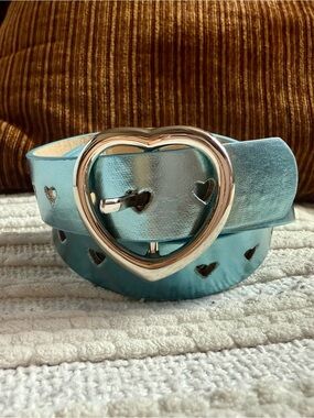 Metallic Teal Heart Buckle Women's Belt
